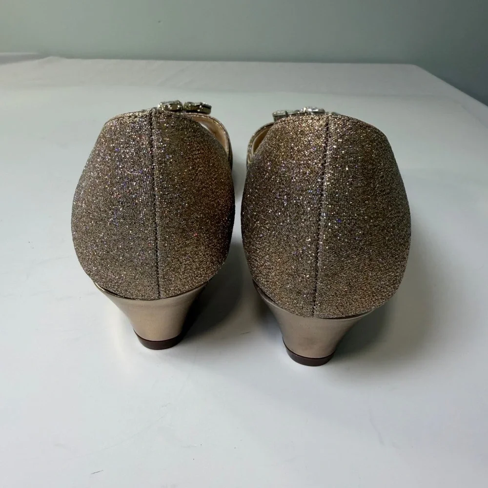 Nina Romina-YF Taupe Glitter Crystal Embellished Peep Toe‎ Wedge Sandals 7.5M